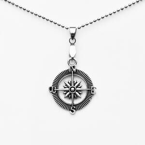 Compass Charm Necklace with Adjustable Chain